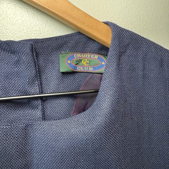 Charter Club Women's Vintage Back Button Tweed Dress Navy Blue Size 14 - Picture 3 of 8